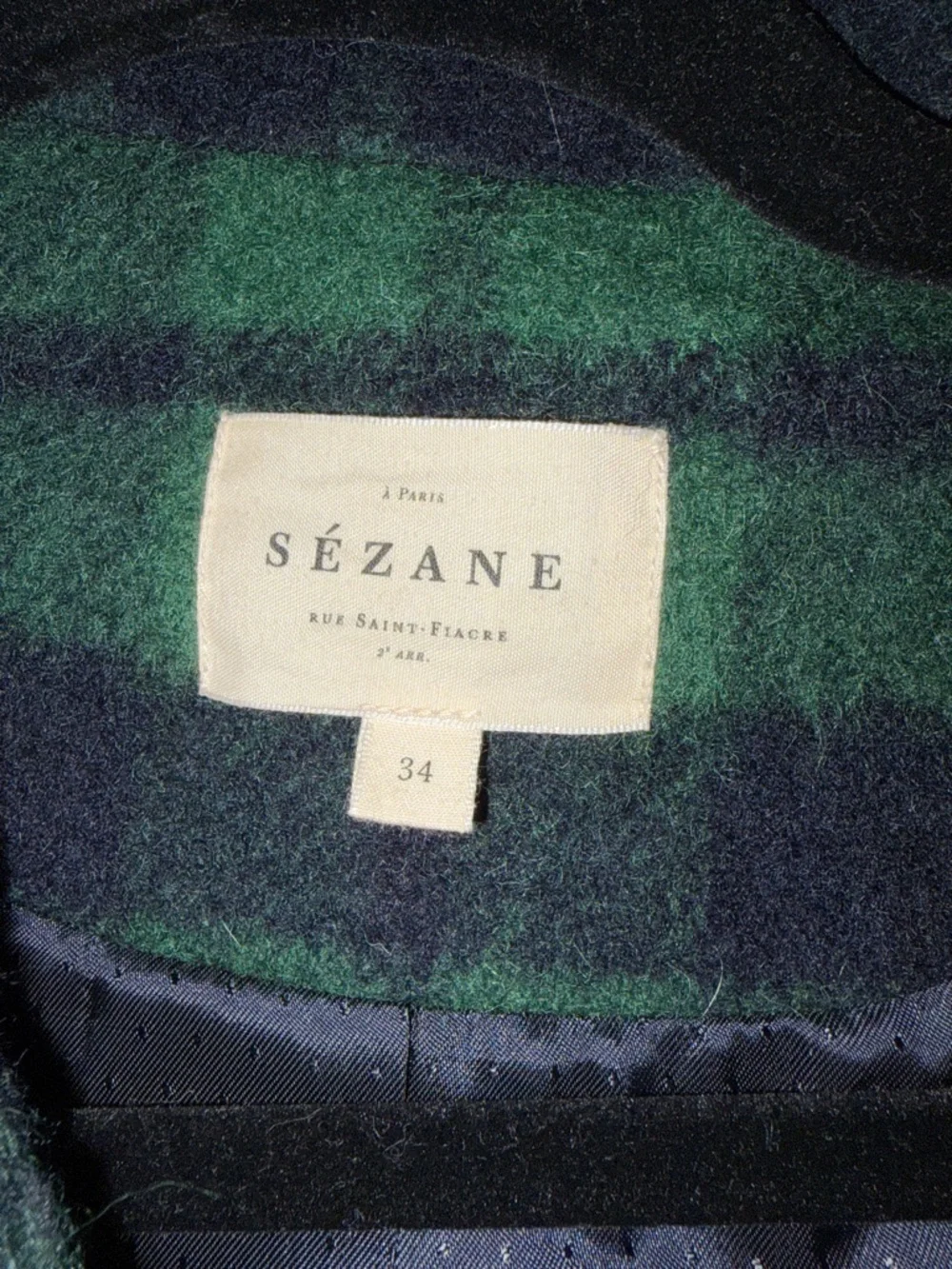 Sezane Paolo Coat - Green Tartan Women's Jacket - Picture 4 of 5